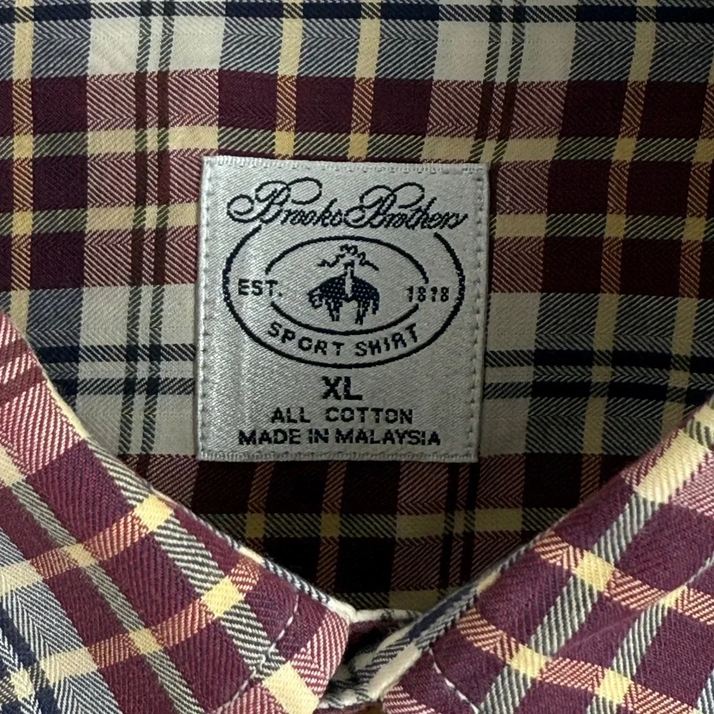 Brooks Brothers‎ Plaid Button Down Sports Shirt XL Burgundy Navy Cotton Fall